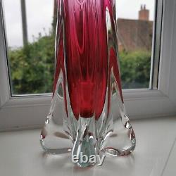 Large vintage Czech Chribska ruby art glass vase designed by Josef Hospodka