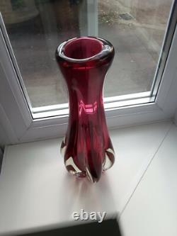 Large vintage Czech Chribska ruby art glass vase designed by Josef Hospodka