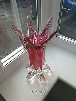 Large vintage Czech Chribska ruby art glass vase designed by Josef Hospodka