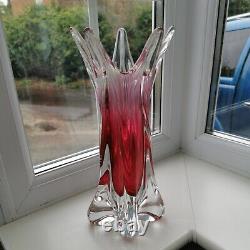 Large vintage Czech Chribska ruby art glass vase designed by Josef Hospodka