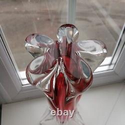 Large vintage Czech Chribska ruby art glass vase designed by Josef Hospodka