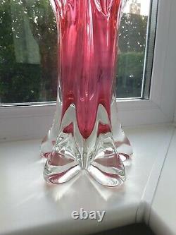 Large vintage Czech Chribska ruby art glass vase designed by Josef Hospodka