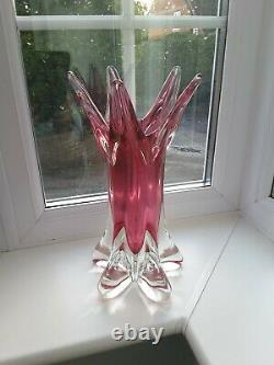 Large vintage Czech Chribska ruby art glass vase designed by Josef Hospodka