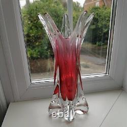 Large vintage Czech Chribska ruby art glass vase designed by Josef Hospodka