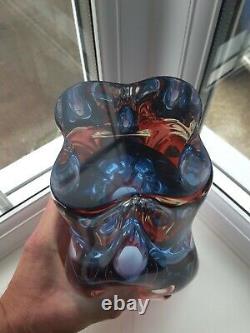 Large vintage Czech Chribska ruby & blue art glass vase design by J. Hospodka