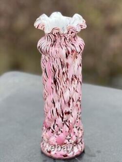 Legras Clichy Pink Twisted Confetti Spatter 8 1/2 Art Glass Cased Vase France