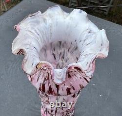 Legras Clichy Pink Twisted Confetti Spatter 8 1/2 Art Glass Cased Vase France