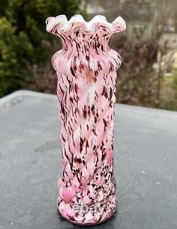 Legras Clichy Pink Twisted Confetti Spatter 8 1/2 Art Glass Cased Vase France