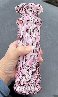 Legras Clichy Pink Twisted Confetti Spatter 8 1/2 Art Glass Cased Vase France