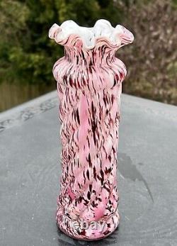 Legras Clichy Pink Twisted Confetti Spatter 8 1/2 Art Glass Cased Vase France