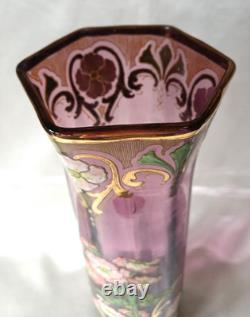 Legras Sofia Art Nouveau Carnation Flower Enamelled Amethyst Glass Vase. C1900