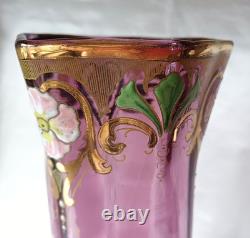 Legras Sofia Art Nouveau Carnation Flower Enamelled Amethyst Glass Vase. C1900