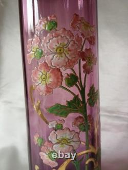 Legras Sofia Art Nouveau Carnation Flower Enamelled Amethyst Glass Vase. C1900
