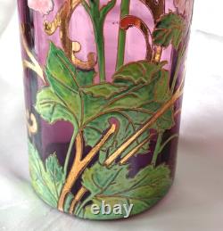 Legras Sofia Art Nouveau Carnation Flower Enamelled Amethyst Glass Vase. C1900