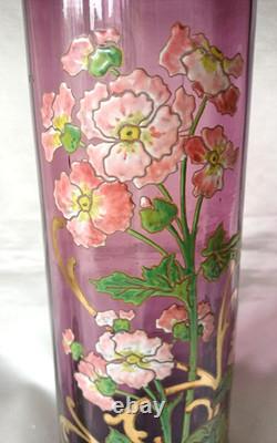 Legras Sofia Art Nouveau Carnation Flower Enamelled Amethyst Glass Vase. C1900