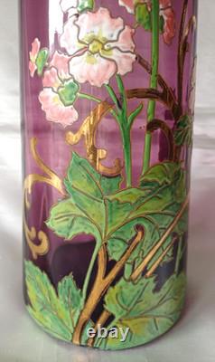 Legras Sofia Art Nouveau Carnation Flower Enamelled Amethyst Glass Vase. C1900