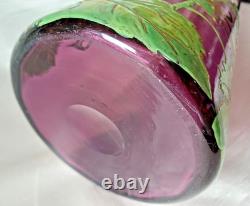 Legras Sofia Art Nouveau Carnation Flower Enamelled Amethyst Glass Vase. C1900