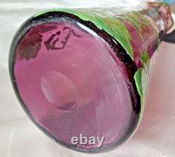 Legras Sofia Art Nouveau Carnation Flower Enamelled Amethyst Glass Vase. C1900