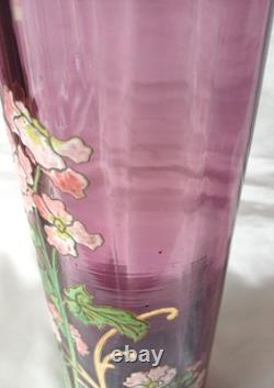 Legras Sofia Art Nouveau Carnation Flower Enamelled Amethyst Glass Vase. C1900