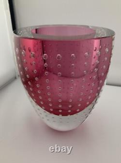 Leon Applebaum Signed Art Glass Pink Clear Controlled Bubble Sommerso Bowl