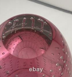 Leon Applebaum Signed Art Glass Pink Clear Controlled Bubble Sommerso Bowl