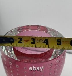 Leon Applebaum Signed Art Glass Pink Clear Controlled Bubble Sommerso Bowl