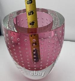 Leon Applebaum Signed Art Glass Pink Clear Controlled Bubble Sommerso Bowl