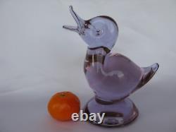 Licio Zanetti of Italy Signed Rare Neodymium Art Glass Sculpture of Pink Duck