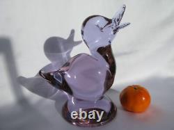 Licio Zanetti of Italy Signed Rare Neodymium Art Glass Sculpture of Pink Duck