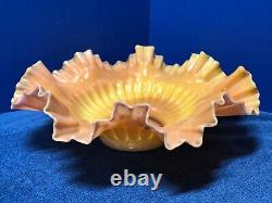 Light Pink/Yellow Art Glass 10 Antique Bride's Basket Vintage Center Bowl (6)