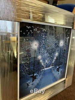 Liquid Art Midnight Snow Scene, crystals, liquid art & Mirror Frame 75x75cm