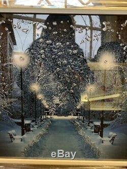 Liquid Art Midnight Snow Scene, crystals, liquid art & Mirror Frame 75x75cm