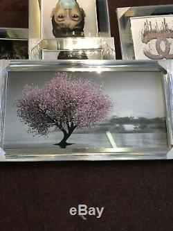 Liquid Glass Art, Crystals, Silver Chrome Framed p, The Loan Tree Blush Pink