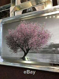 Liquid Glass Art, Crystals, Silver Chrome Framed p, The Loan Tree Blush Pink