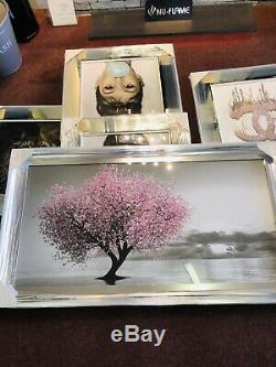 Liquid Glass Art, Crystals, Silver Chrome Framed p, The Loan Tree Blush Pink