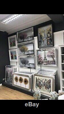 Liquid Glass Art, Crystals, Silver Chrome Framed p, The Loan Tree Blush Pink