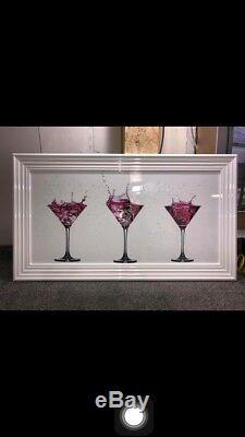 Liquid Glass Contemporary Art, White Framed 115cmx65cm, Cocktail Pink