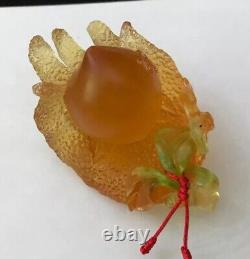 Liu-Li Liuli Chinese Green Pink Pate De Verre Art Glass Fig Fruit Paperweight