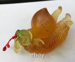 Liu-Li Liuli Chinese Green Pink Pate De Verre Art Glass Fig Fruit Paperweight