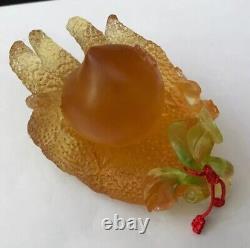 Liu-Li Liuli Chinese Green Pink Pate De Verre Art Glass Fig Fruit Paperweight