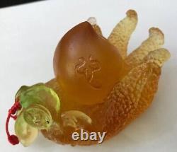 Liu-Li Liuli Chinese Green Pink Pate De Verre Art Glass Fig Fruit Paperweight