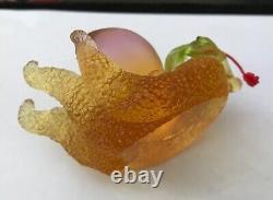 Liu-Li Liuli Chinese Green Pink Pate De Verre Art Glass Fig Fruit Paperweight
