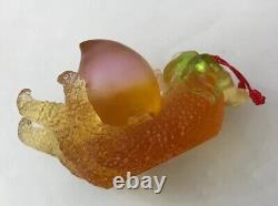 Liu-Li Liuli Chinese Green Pink Pate De Verre Art Glass Fig Fruit Paperweight