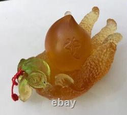 Liu-Li Liuli Chinese Green Pink Pate De Verre Art Glass Fig Fruit Paperweight