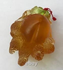 Liu-Li Liuli Chinese Green Pink Pate De Verre Art Glass Fig Fruit Paperweight