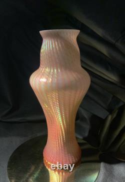Loetz Art Nouveau Iridescent Glass Vase Pink/Gold Rippled Form Bohemian