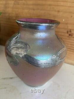Loetz Kralik Silberiris Glatt Glass Vase Art Nouveau iridescent glass & Silver