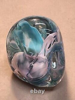 Lot Of 3 Vintage Signed Art Glass Paperweights-Pink Flower, Pink & Teal, Fritch