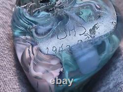 Lot Of 3 Vintage Signed Art Glass Paperweights-Pink Flower, Pink & Teal, Fritch