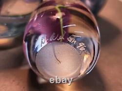 Lot Of 3 Vintage Signed Art Glass Paperweights-Pink Flower, Pink & Teal, Fritch